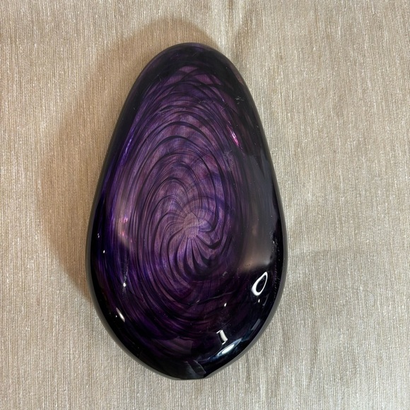 Art Glass Hand Blown Obelisk Shape Purple Span Striations Paperweight - Picture 3 of 8